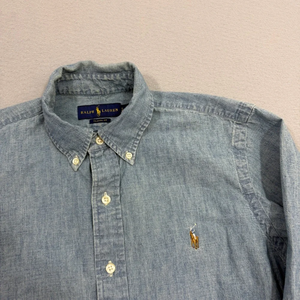 Ralph Lauren Button Up Shirt Small Blue Classic Fit Denim Chambray Long Sleeve